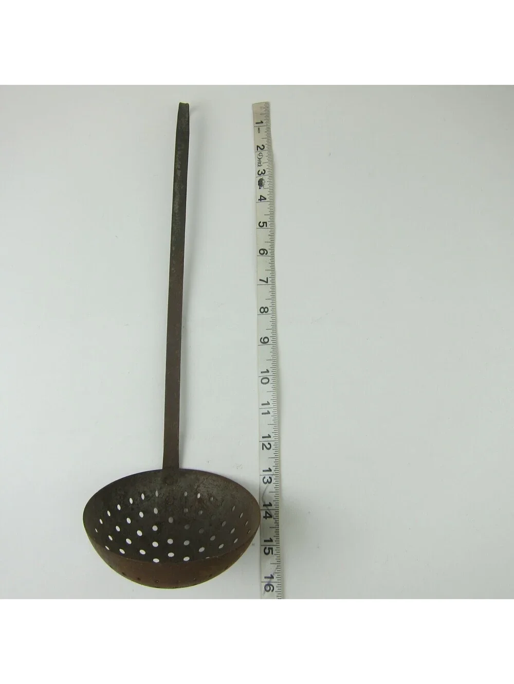 Antique Primitive Metal Sieve Ladle Long Handled Strainer Farmhouse Kitchen